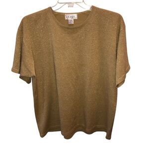 VTG Cezanne Womens 18 20 Gold Metallic Shimmery Short Sleeve Sweater Top Shirt